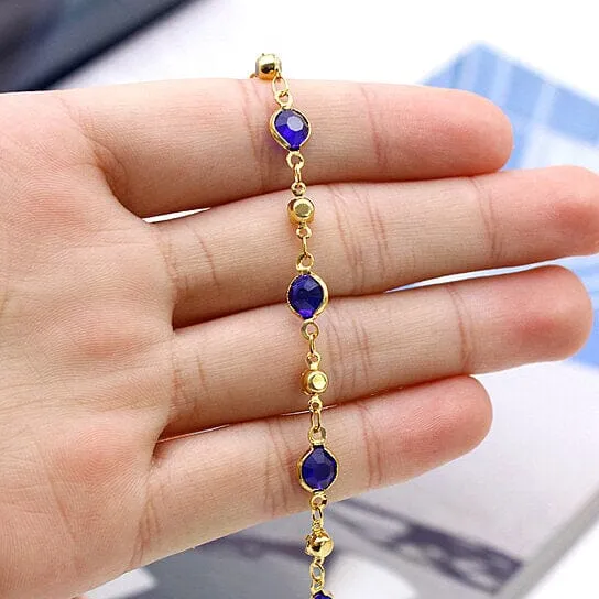 18k Gold Filled High Polish Finish Blue Crystal Ankle Bracelet