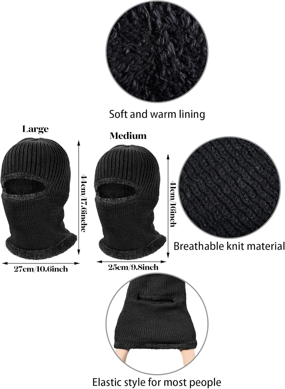 2 Pieces Winter Face Mask Ski Masks Warm Knitted Balaclava for Men Women Fleece Windproof Face Cover for Outdoor Sports