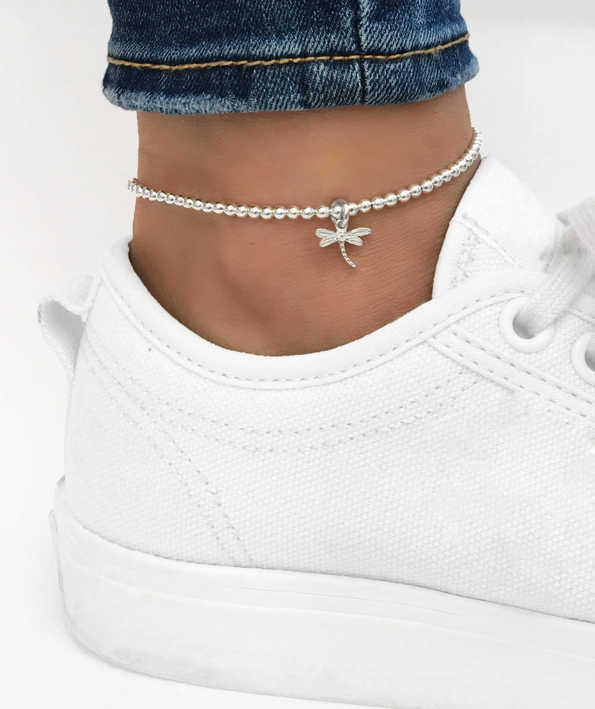 925 Sterling Silver Stretch Dragonfly Anklet, Sterling Silver Anklet, Ankle Bracelet, Silver Dragonfly, Anklet