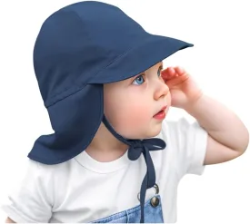 Adjustable Baby Sun Hat Boys Girls, UPF 50  Toddler Summer Beach Swim Hat with Neck Flap for Infant Traveling Cap