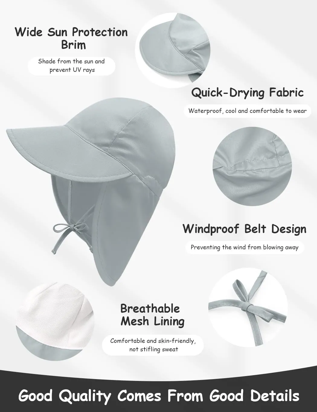 Adjustable Baby Sun Hat Boys Girls, UPF 50  Toddler Summer Beach Swim Hat with Neck Flap for Infant Traveling Cap