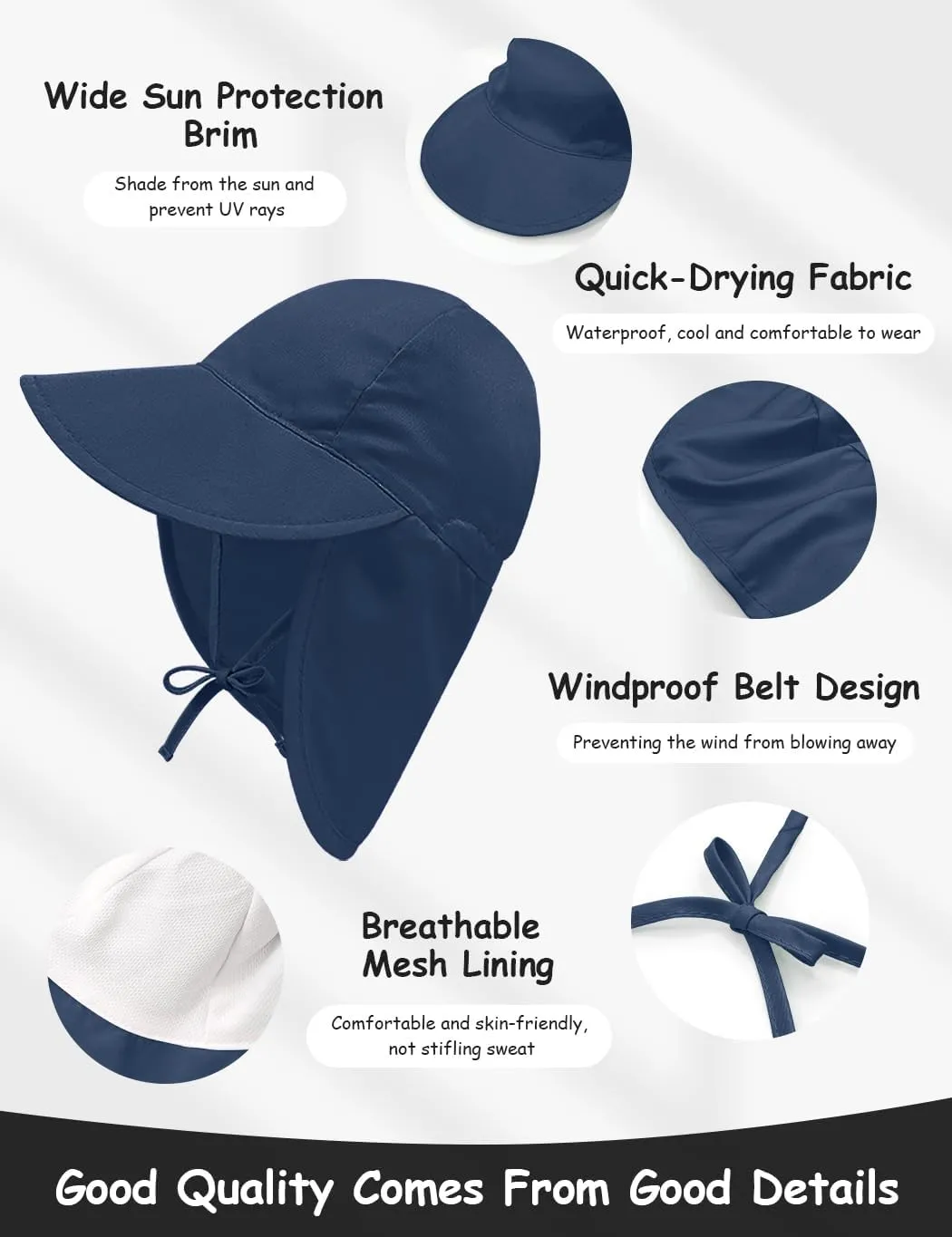 Adjustable Baby Sun Hat Boys Girls, UPF 50  Toddler Summer Beach Swim Hat with Neck Flap for Infant Traveling Cap