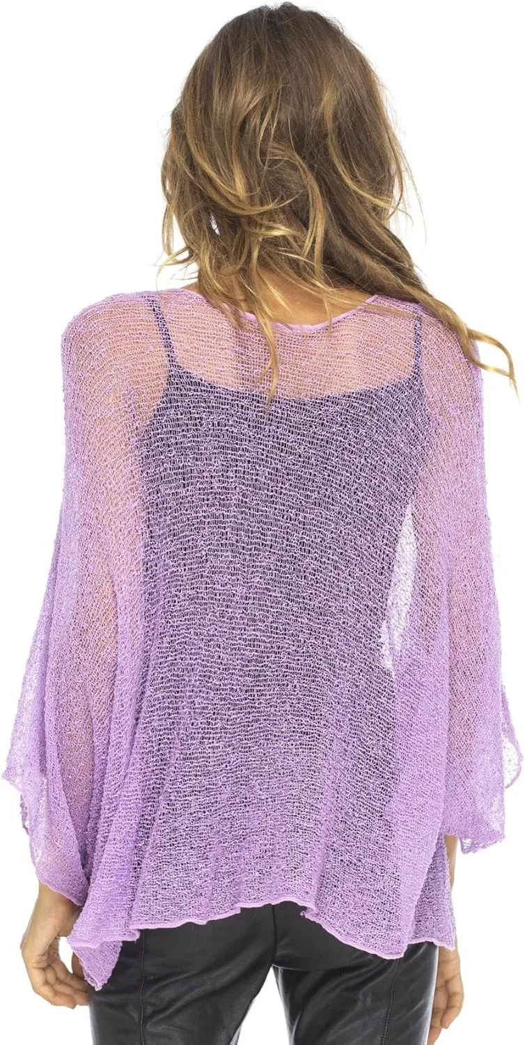 Back From Bali Womens Sheer Shrug Dressy Poncho Top Lightweight Mesh Knit Sweater Dolman Sleeves