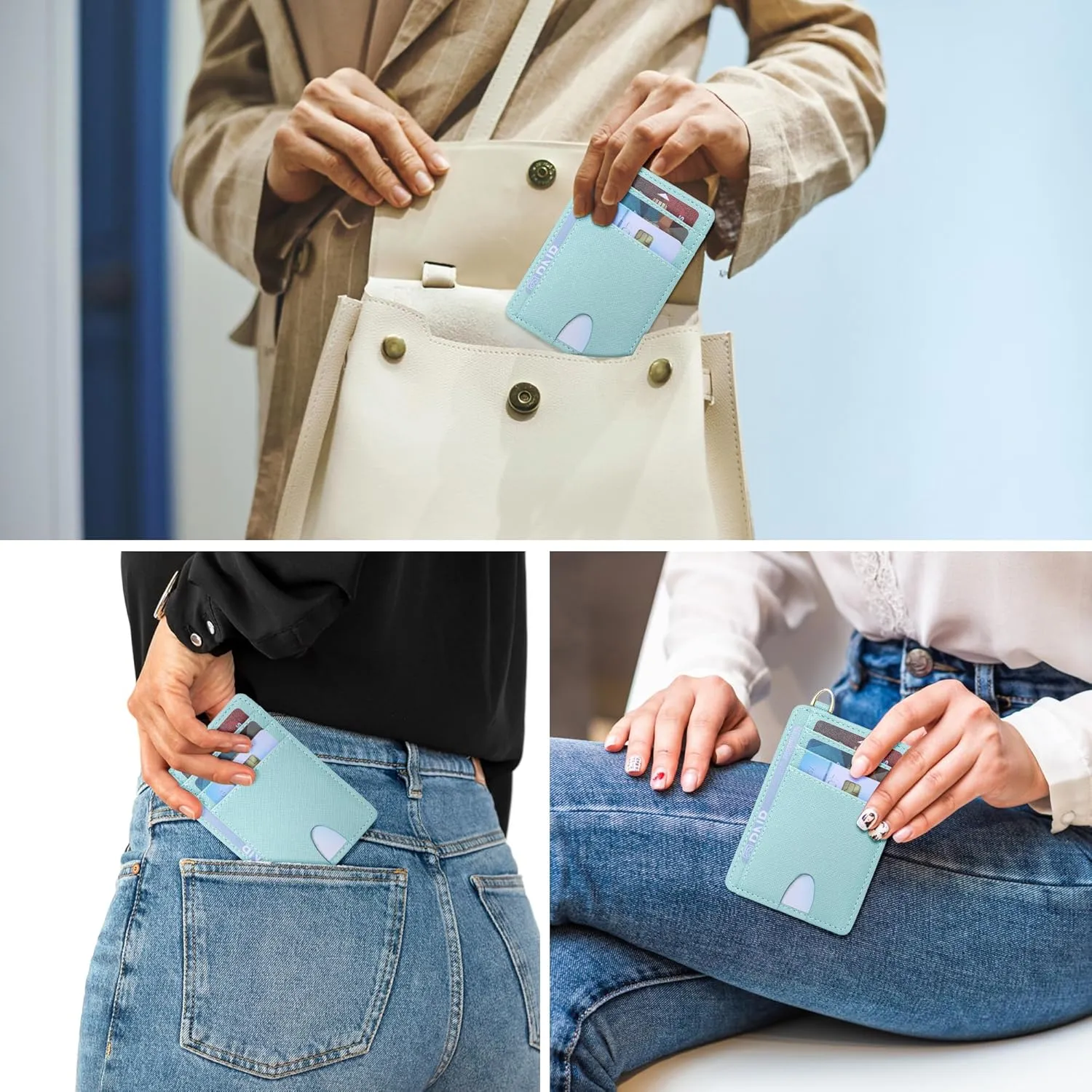 Badiya Credit Card Holder Slim Minimalist Wallet, Front Pocket Purse RFID Blocking Wallet Compact Card Case with ID Window for Women & Men