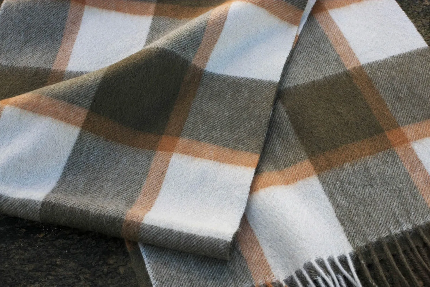 Cashmere Plaid Fringe Scarf - Coffee Brown