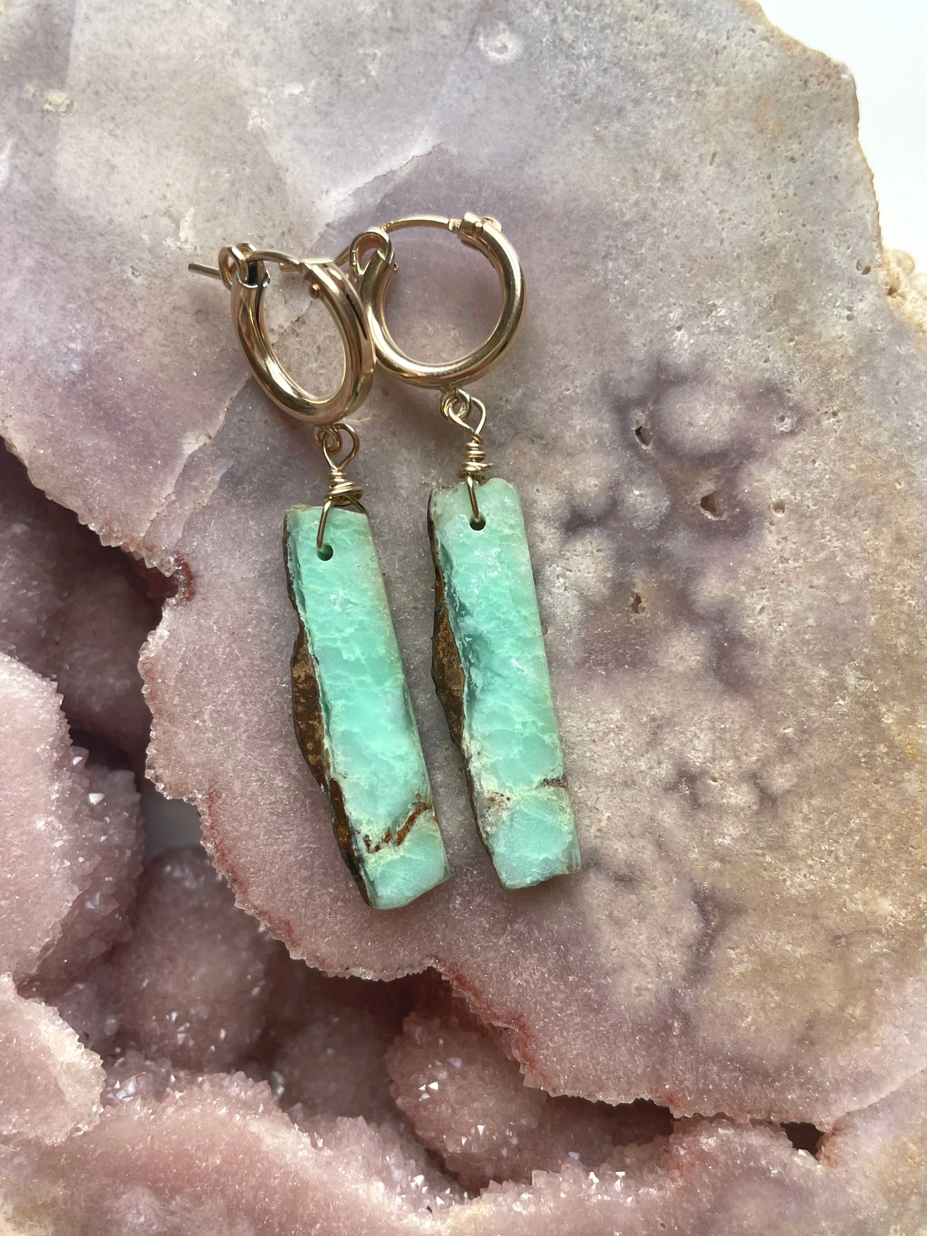 Chrysoprase Statement Hoop Earrings Gold Fill