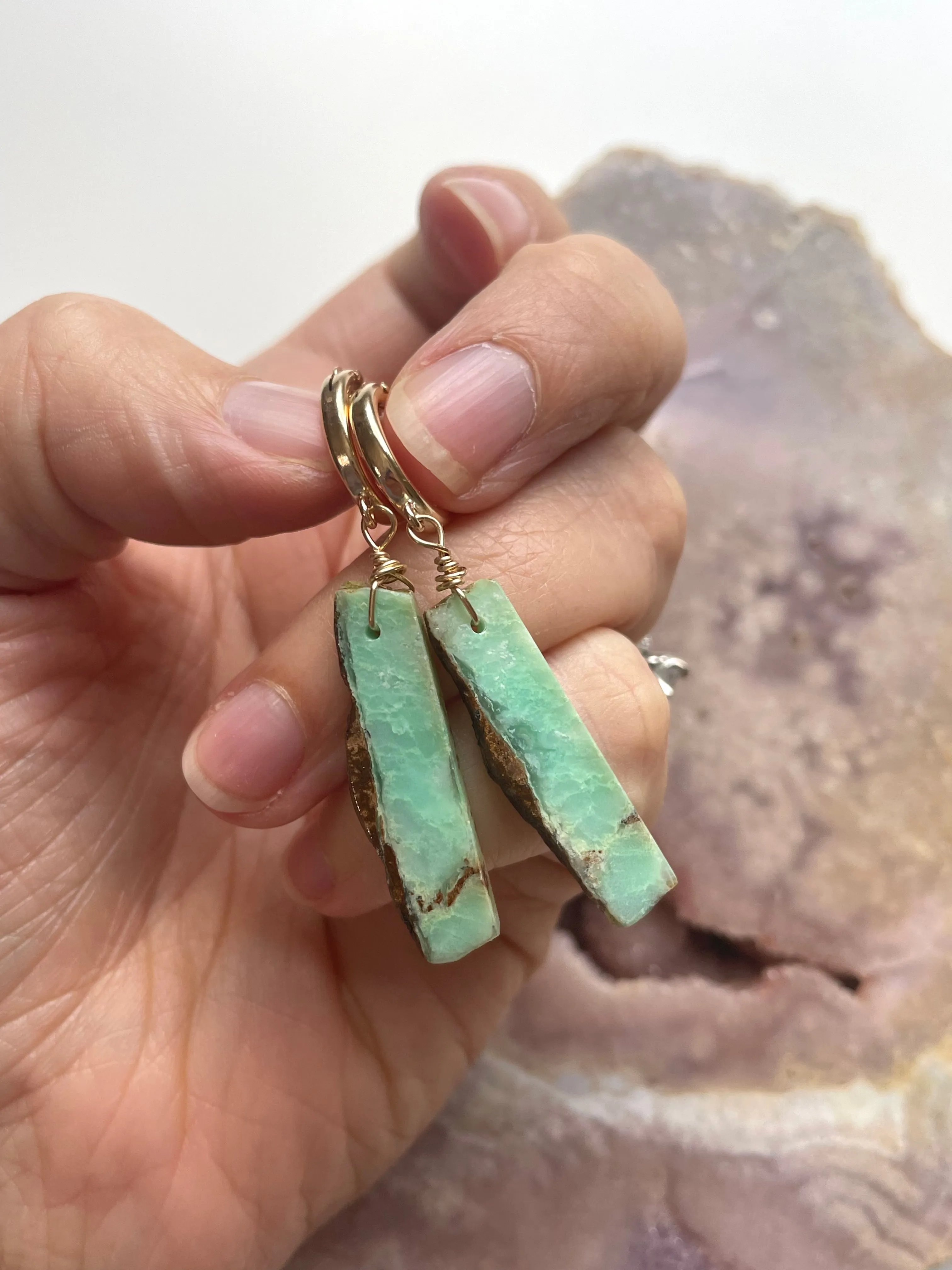 Chrysoprase Statement Hoop Earrings Gold Fill