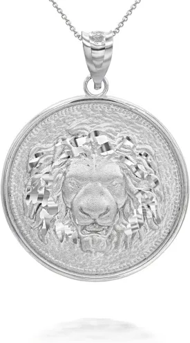 Claddagh Gold Bold .925 Sterling Silver Lion Head Medallion Pendant Necklace with Rolo Chain and Pendant only