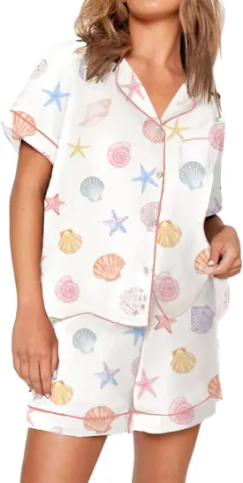 cochineal Women Cute Bow Pajama Shorts Set Y2k Silk 2 Piece Short Sleeve Preppy Shirt Pjs Lounge Set Y2k Martini Sleepwear