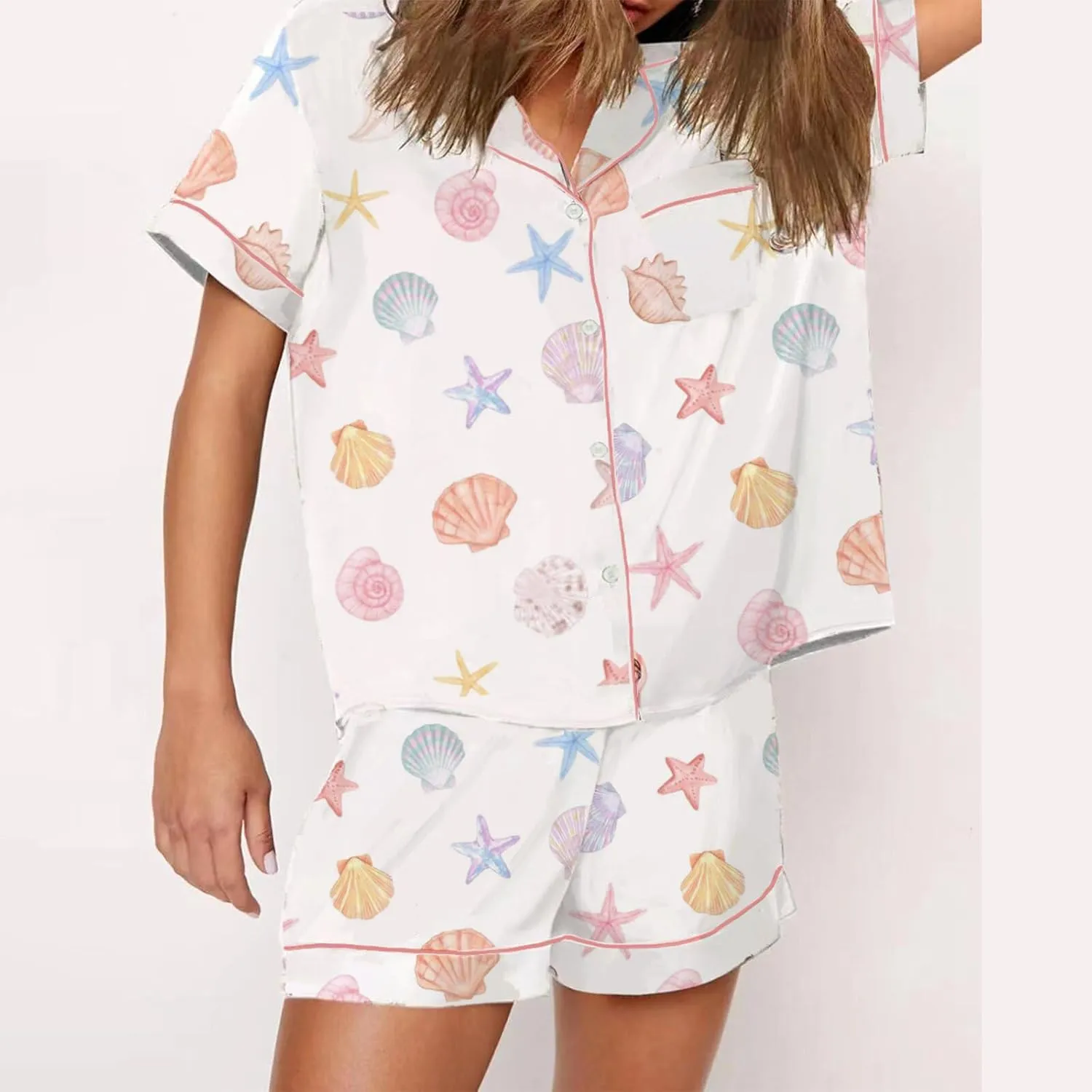 cochineal Women Cute Bow Pajama Shorts Set Y2k Silk 2 Piece Short Sleeve Preppy Shirt Pjs Lounge Set Y2k Martini Sleepwear