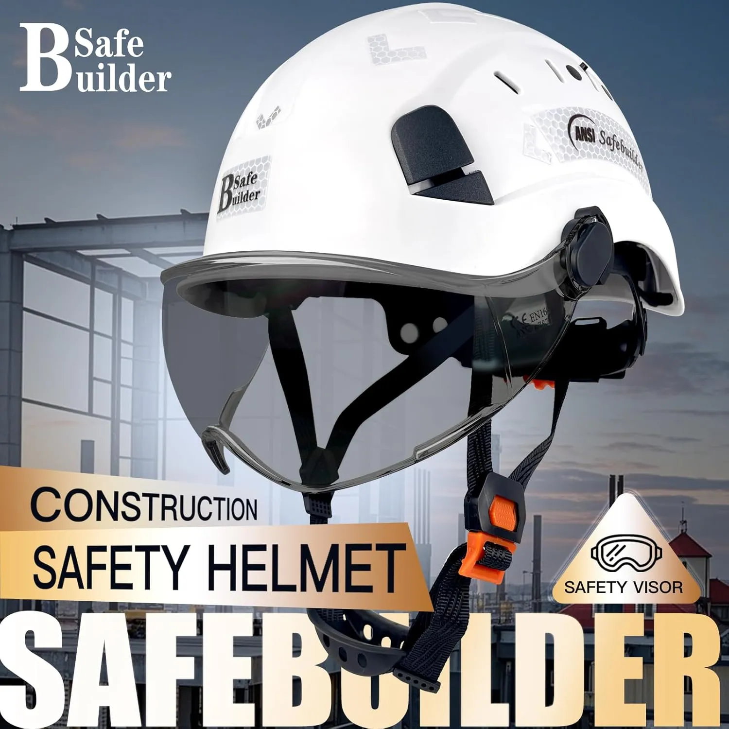 Construction Safety Helmet with Visor ABS Hard Hat Adjustable Ventilation Hardhats Industrial Work Head Protection for Men Certified ANSI/ISEA Z89.1