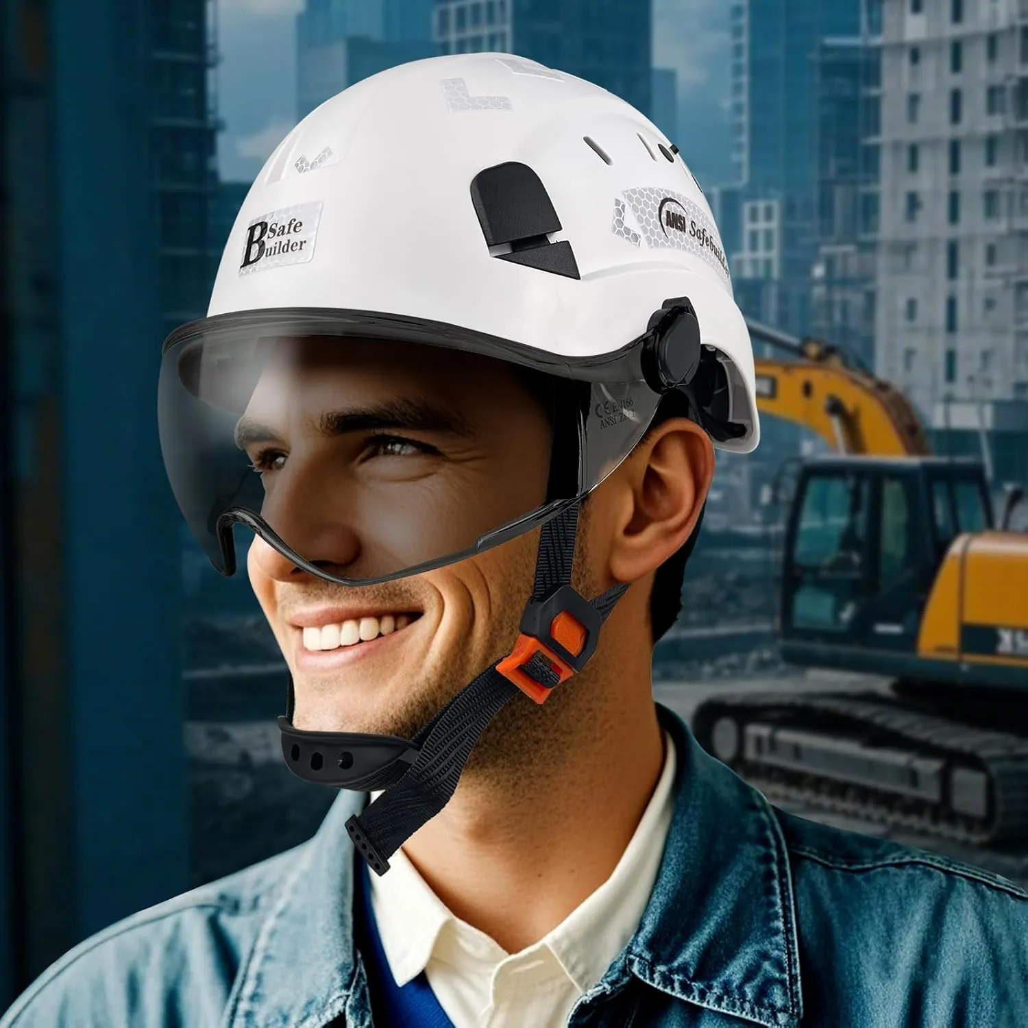 Construction Safety Helmet with Visor ABS Hard Hat Adjustable Ventilation Hardhats Industrial Work Head Protection for Men Certified ANSI/ISEA Z89.1