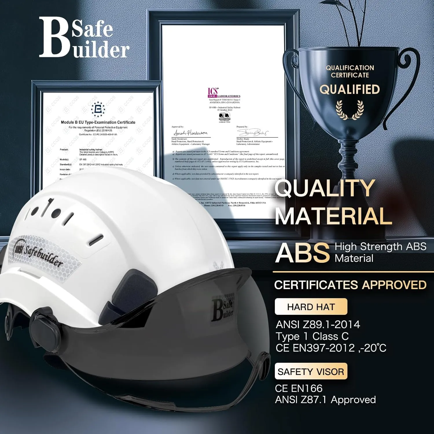 Construction Safety Helmet with Visor ABS Hard Hat Adjustable Ventilation Hardhats Industrial Work Head Protection for Men Certified ANSI/ISEA Z89.1