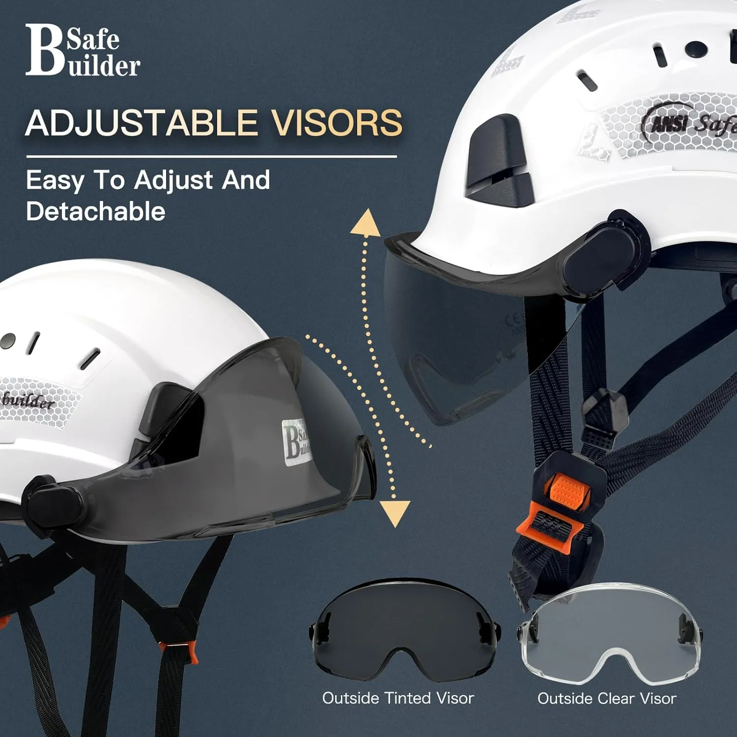 Construction Safety Helmet with Visor ABS Hard Hat Adjustable Ventilation Hardhats Industrial Work Head Protection for Men Certified ANSI/ISEA Z89.1