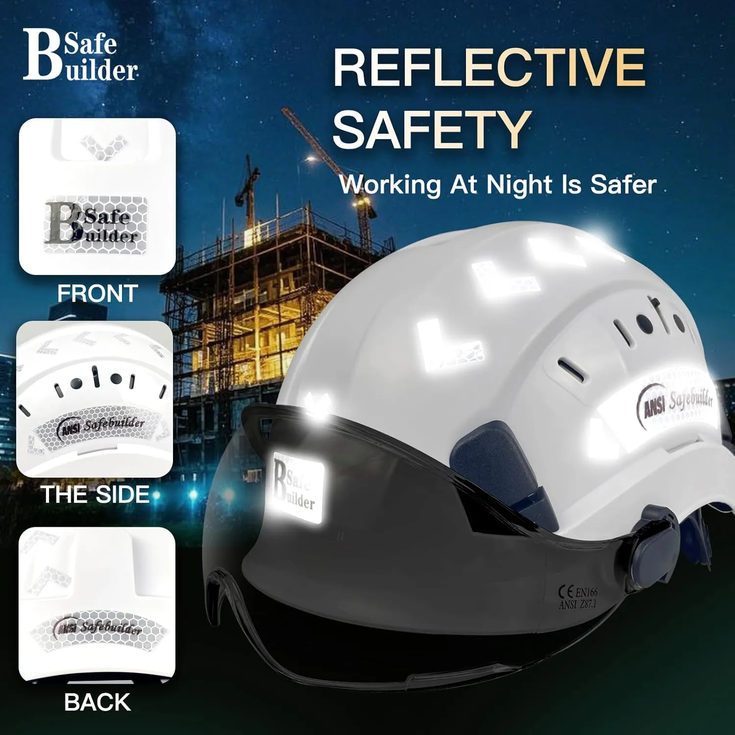 Construction Safety Helmet with Visor ABS Hard Hat Adjustable Ventilation Hardhats Industrial Work Head Protection for Men Certified ANSI/ISEA Z89.1