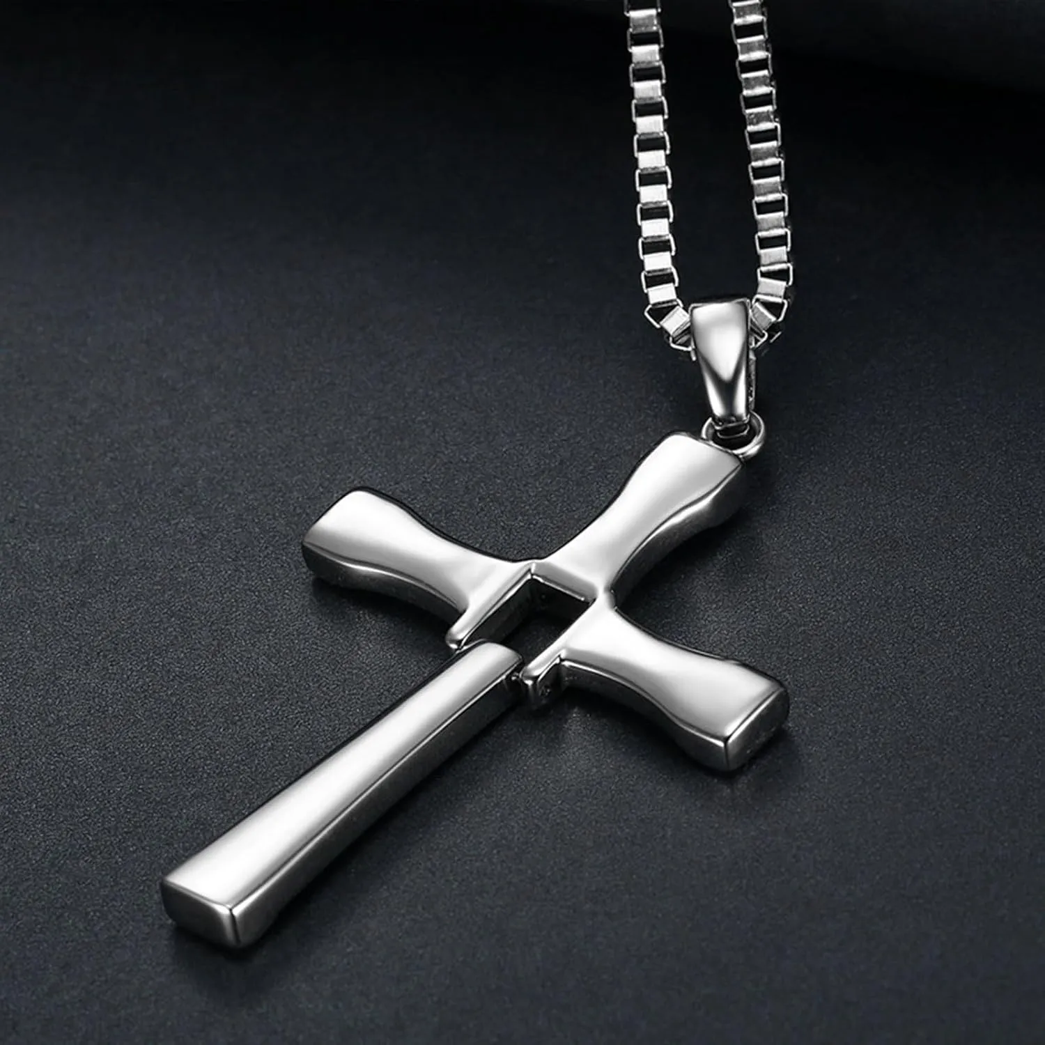 Cross Necklace for Men, Cross Pendant Necklace Stainless Steel Chains Sterling Silver Necklace Men's Cross Chain Jewelry Link Chain for Boys Fast and Furious