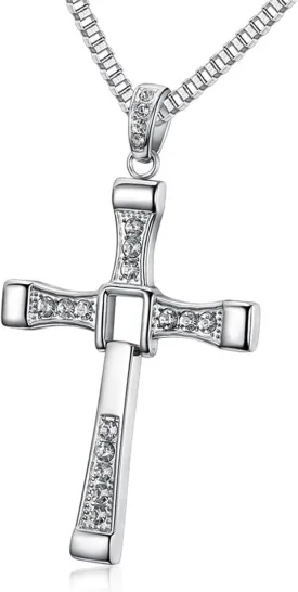Cross Necklace for Men, Cross Pendant Necklace Stainless Steel Chains Sterling Silver Necklace Men's Cross Chain Jewelry Link Chain for Boys Fast and Furious