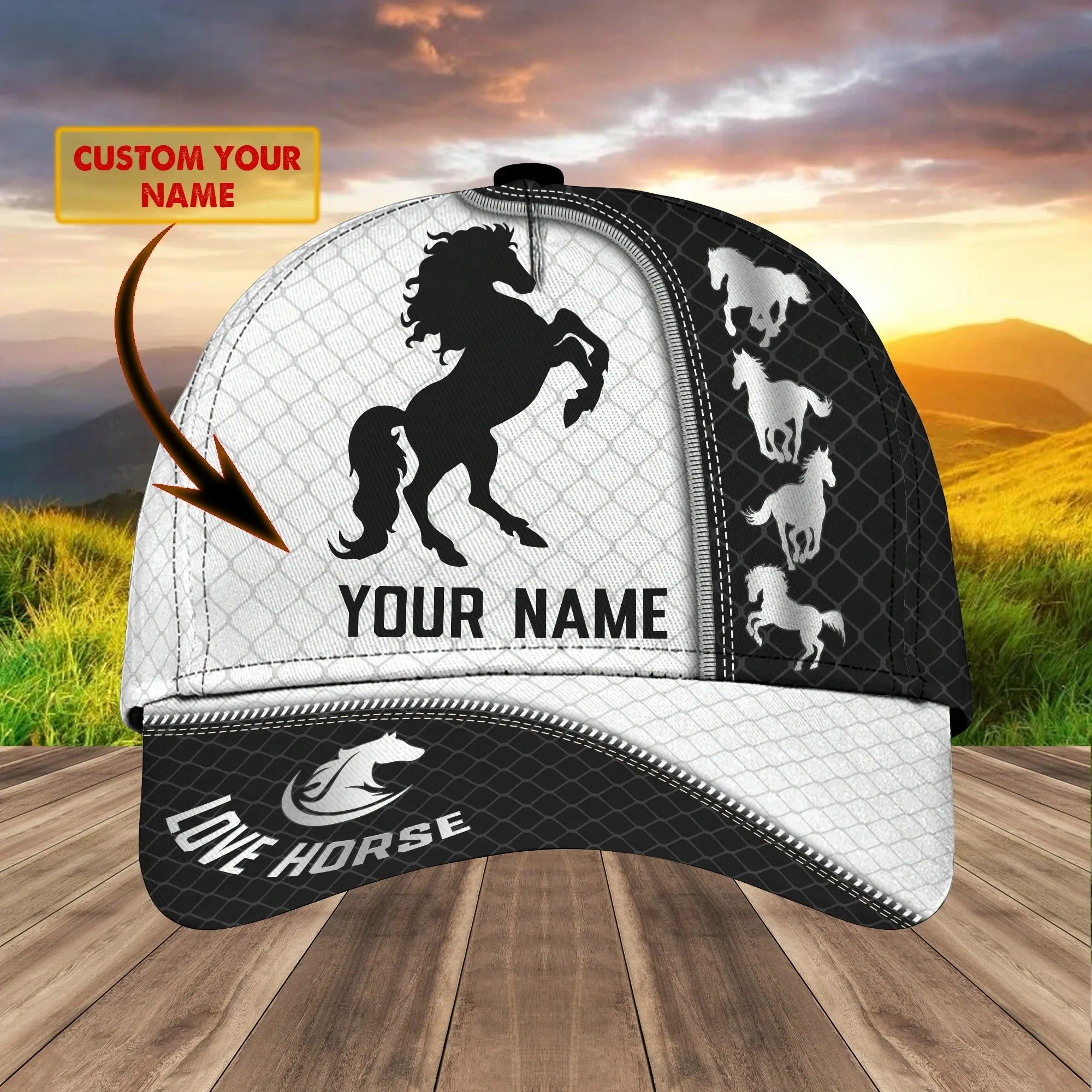 Custom Name Brown Horse Equestrian Printing Baseball Cap Hat, 3D Baseball Horse Caps