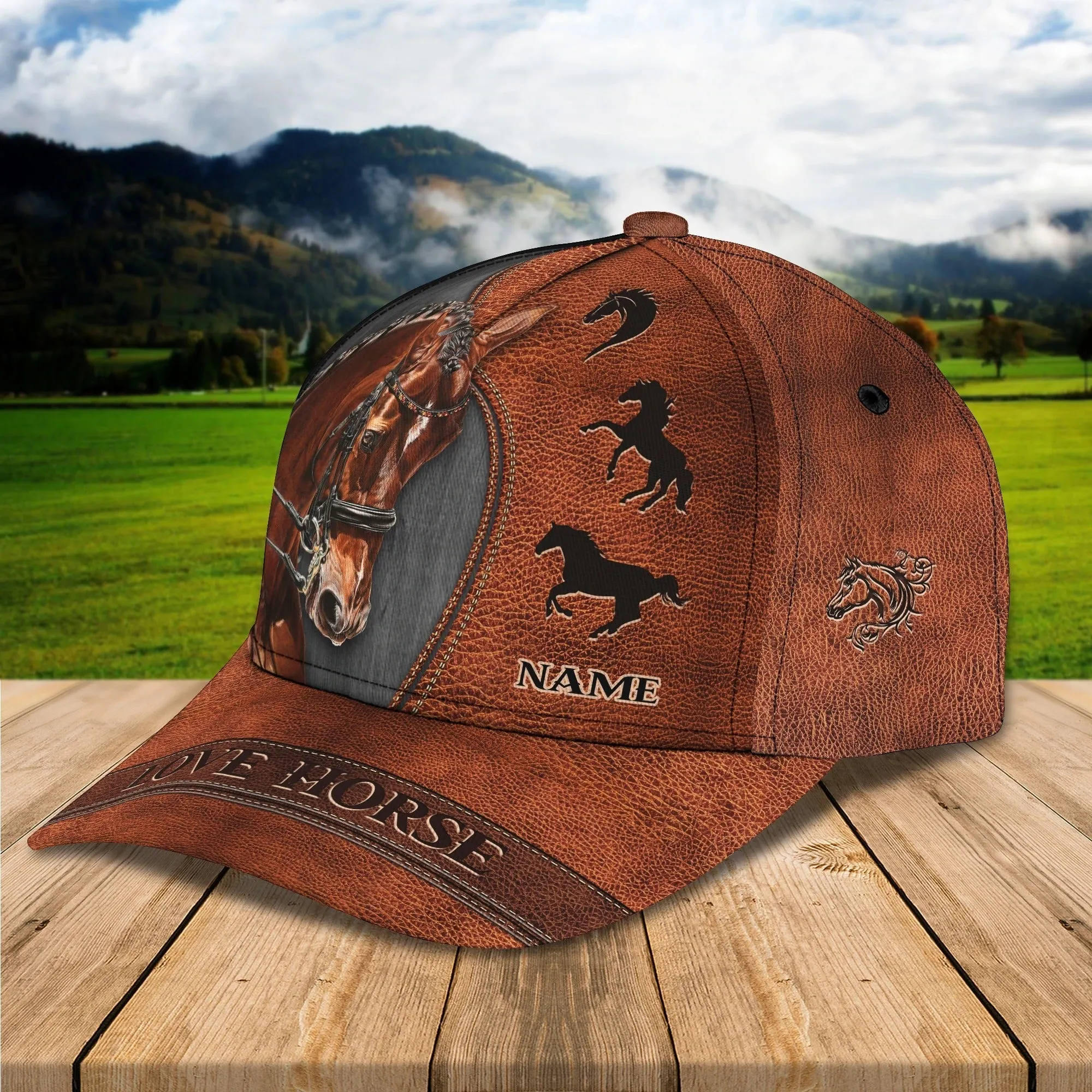 Custom Name Brown Horse Equestrian Printing Baseball Cap Hat, 3D Baseball Horse Caps