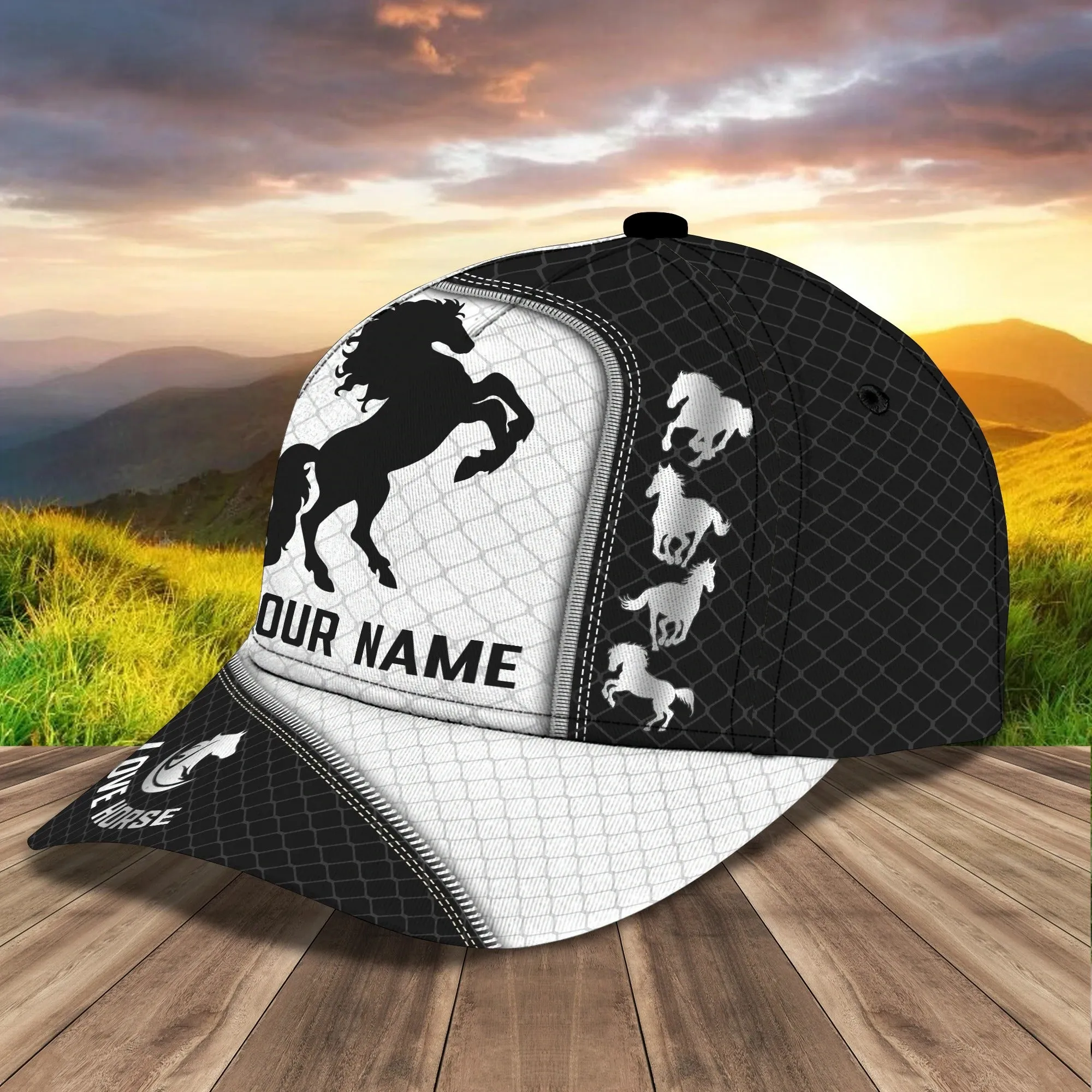 Custom Name Brown Horse Equestrian Printing Baseball Cap Hat, 3D Baseball Horse Caps