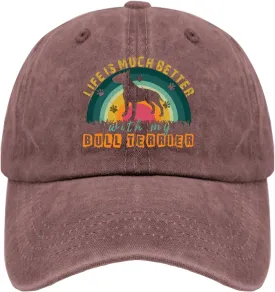 devor Cap Life is Much Better with My Bull Terrier Baseball Cap for Men Funny Denim Baseball Cap Adjustable