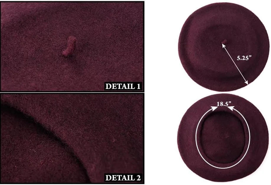French Beret - Wool Solid Color Womens Beanie Cap Hat