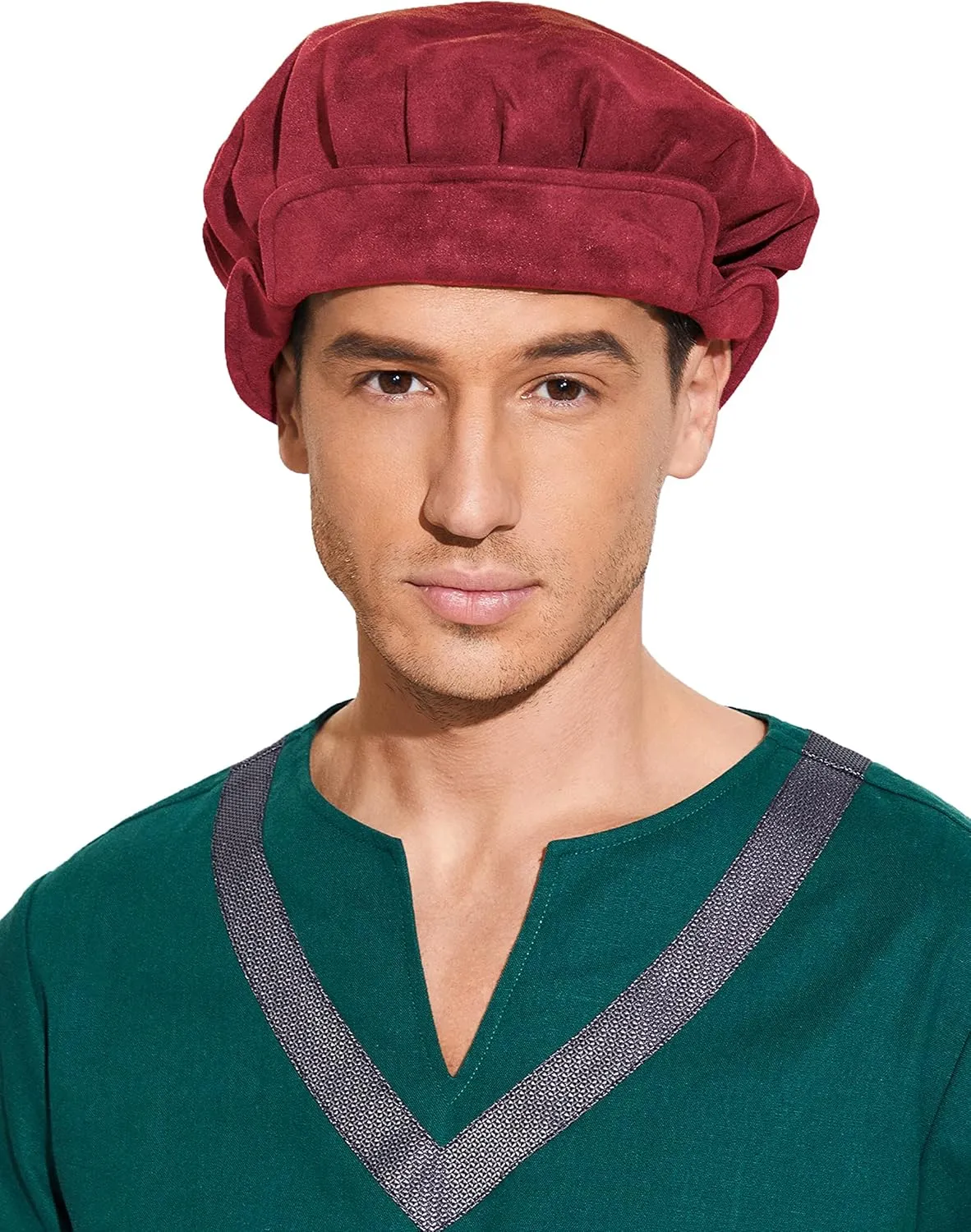 FURPHI Medieval Beret Cap for Men Women Faux Suede Hat Renaissance Festival Costume Accessories