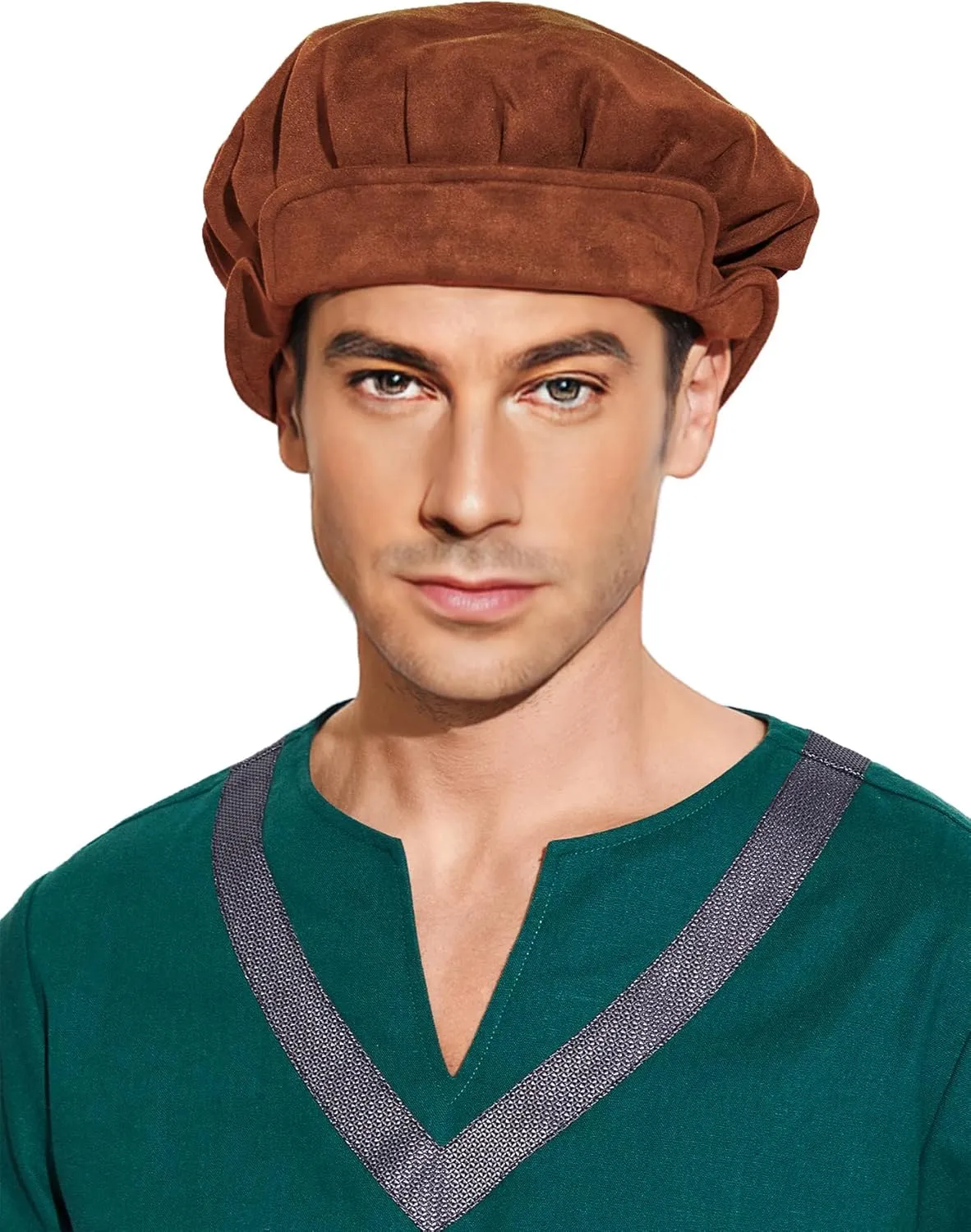 FURPHI Medieval Beret Cap for Men Women Faux Suede Hat Renaissance Festival Costume Accessories