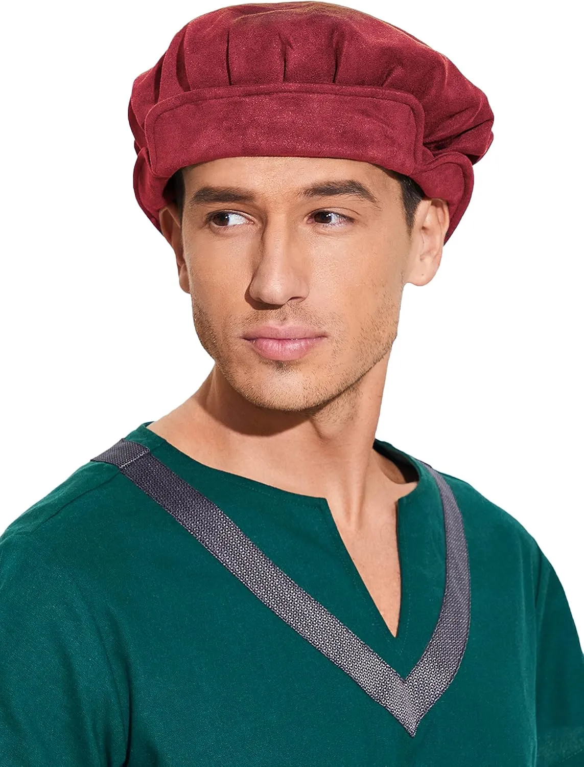 FURPHI Medieval Beret Cap for Men Women Faux Suede Hat Renaissance Festival Costume Accessories
