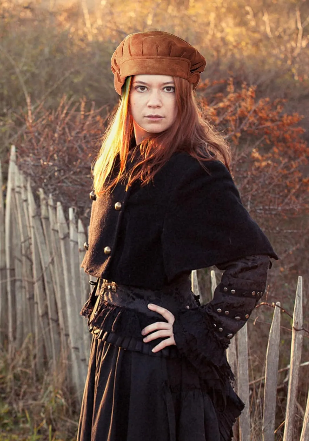 FURPHI Medieval Beret Cap for Men Women Faux Suede Hat Renaissance Festival Costume Accessories