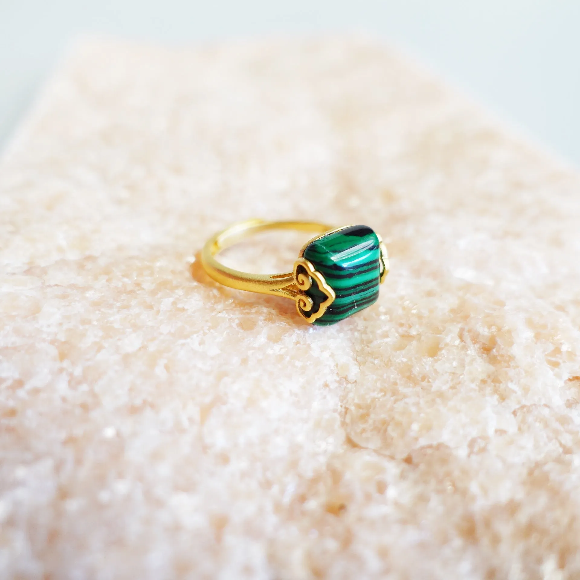 Gold Square Malachite Ring