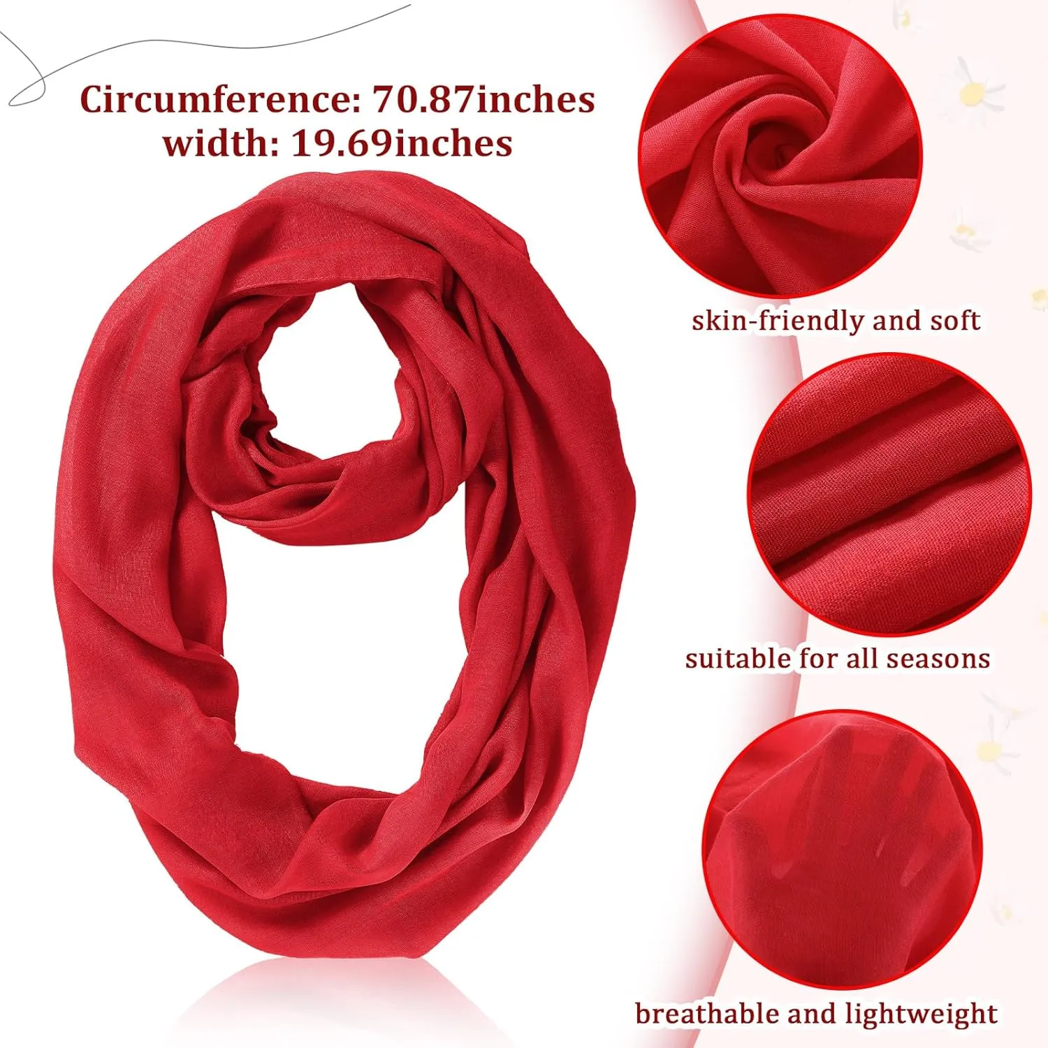 Handepo 6 Pcs Women Infinity Scarf Solid Color Lightweight Loop Scarf Winter Soft Neck Warmer for Women Men
