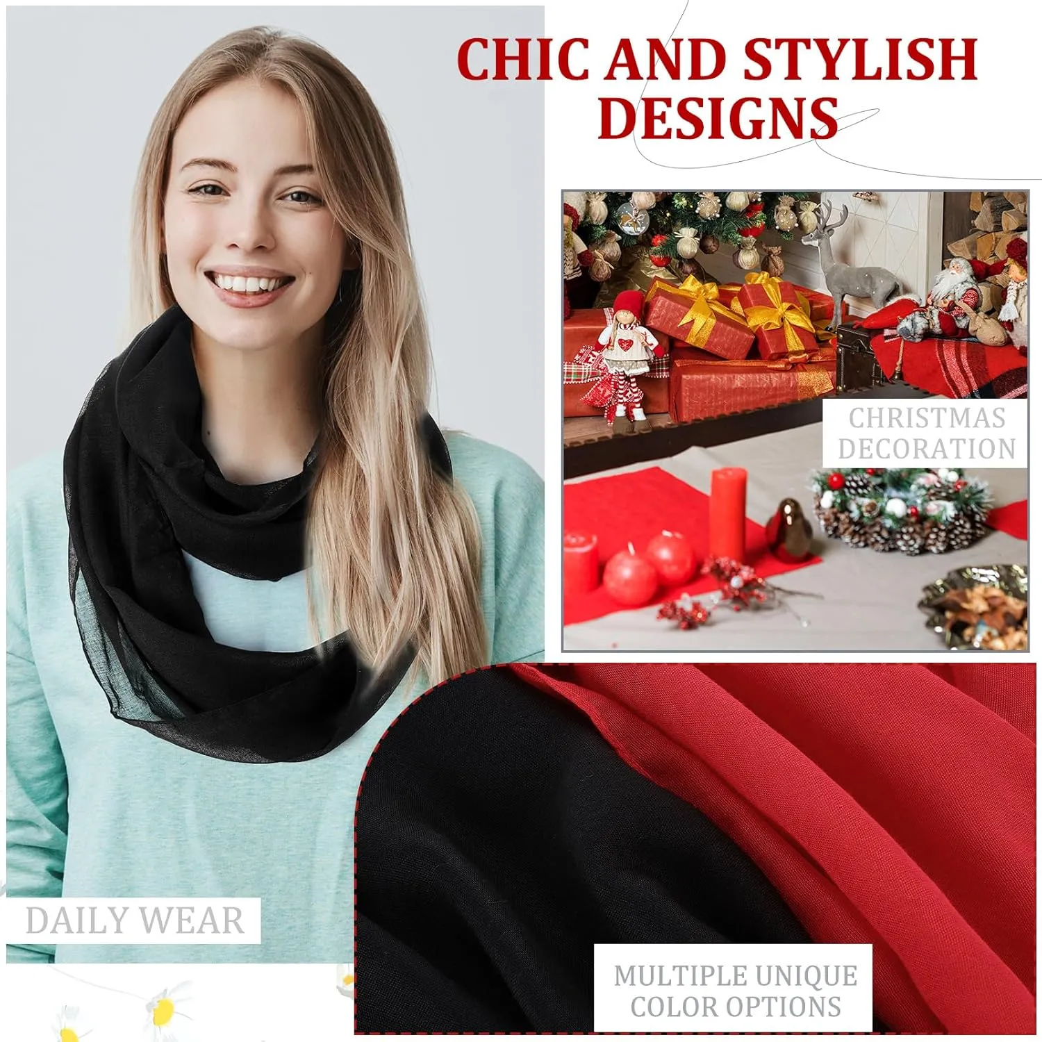 Handepo 6 Pcs Women Infinity Scarf Solid Color Lightweight Loop Scarf Winter Soft Neck Warmer for Women Men