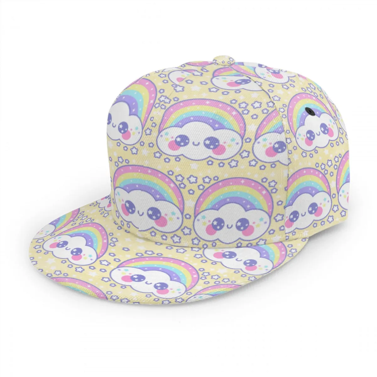 Happy Rainbow Cloud Yellow Baseball Cap With Flat Brim