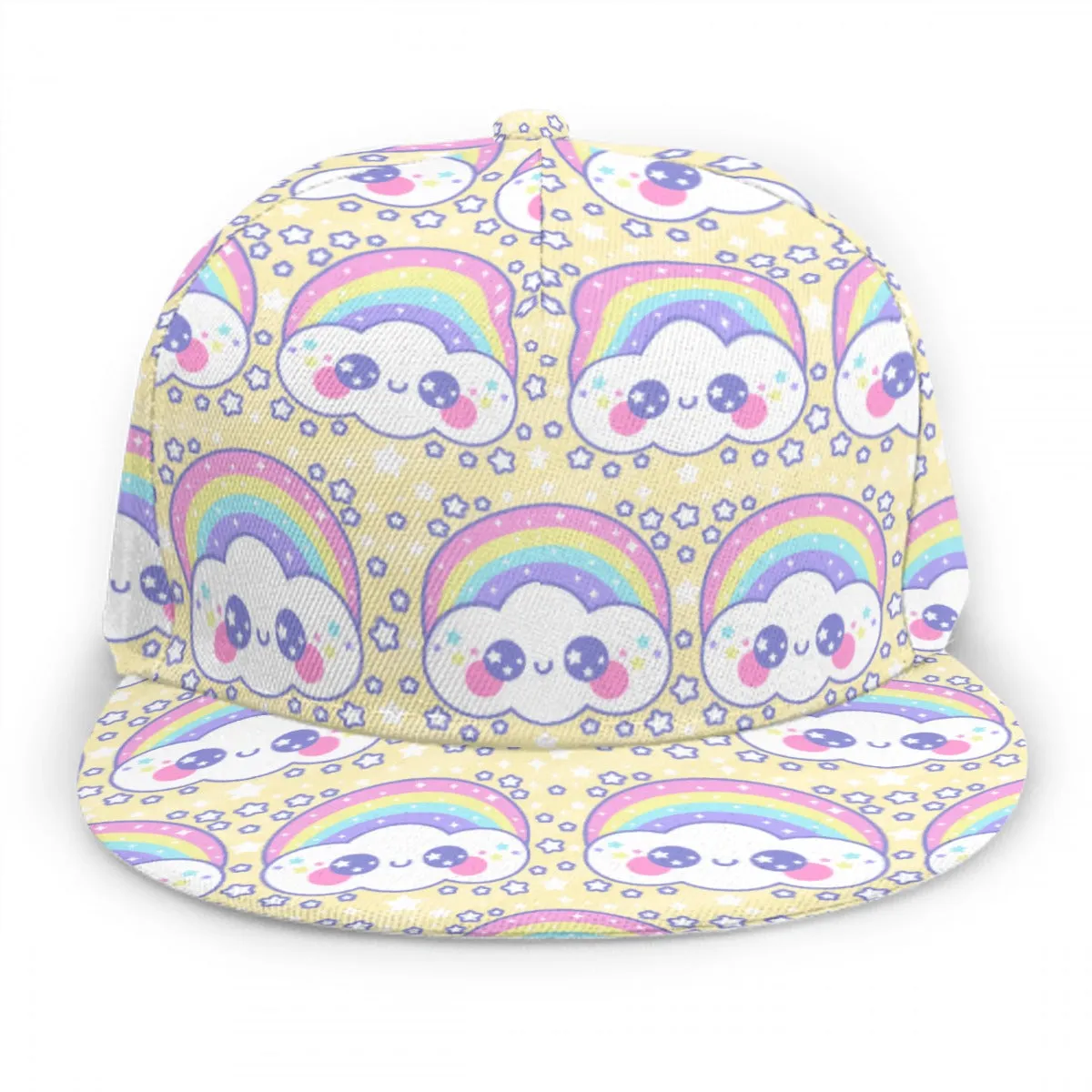 Happy Rainbow Cloud Yellow Baseball Cap With Flat Brim