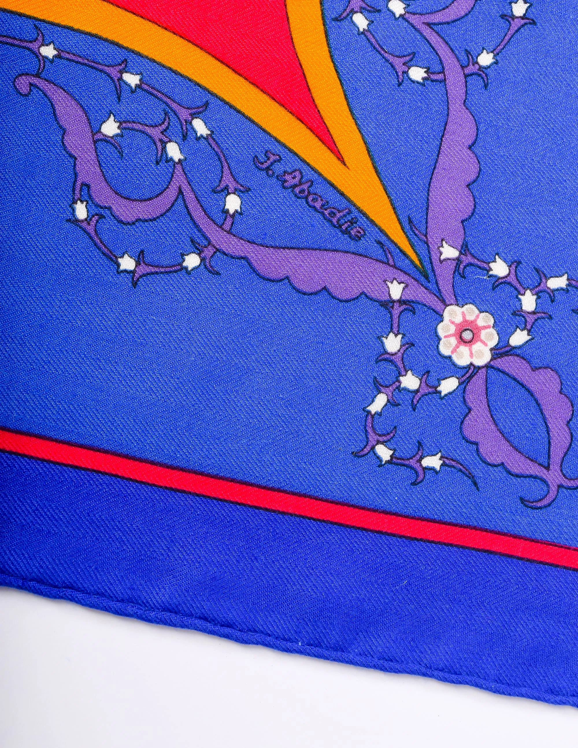 Hermes Vintage Poesie Persane Blue Red Massive Cashmere Silk Scarf Shawl