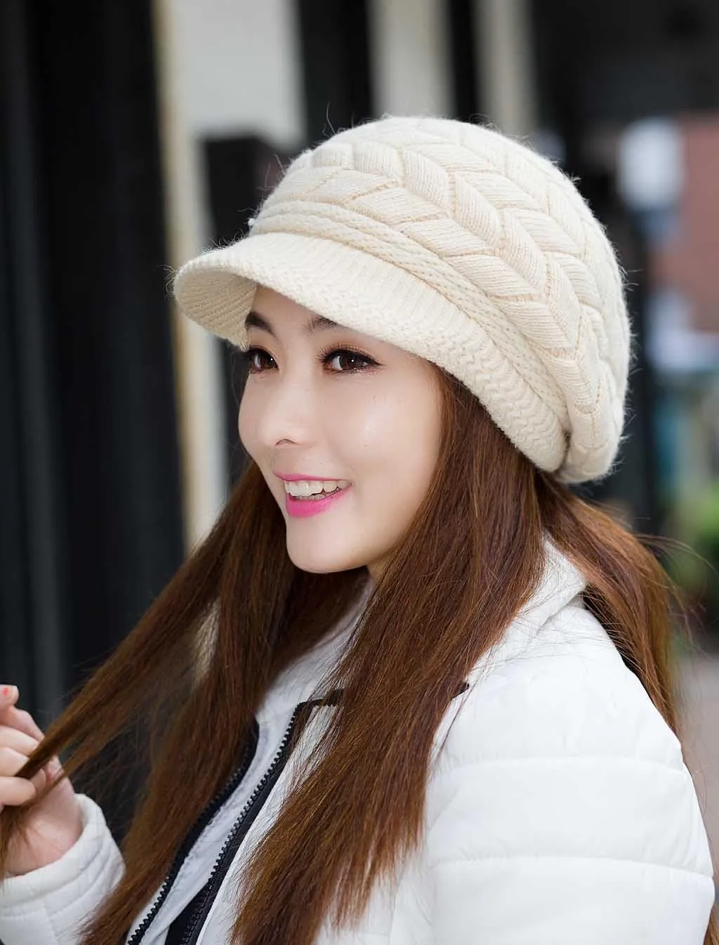 HINDAWI Women Winter Warm Knit Hat Wool Snow Ski Caps with Visor