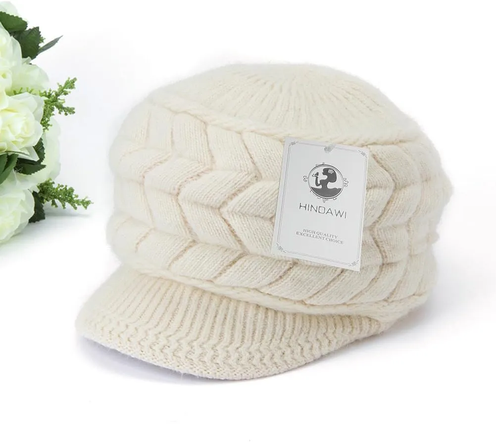 HINDAWI Women Winter Warm Knit Hat Wool Snow Ski Caps with Visor
