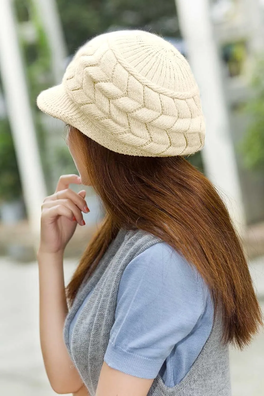 HINDAWI Women Winter Warm Knit Hat Wool Snow Ski Caps with Visor