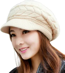 HINDAWI Women Winter Warm Knit Hat Wool Snow Ski Caps with Visor