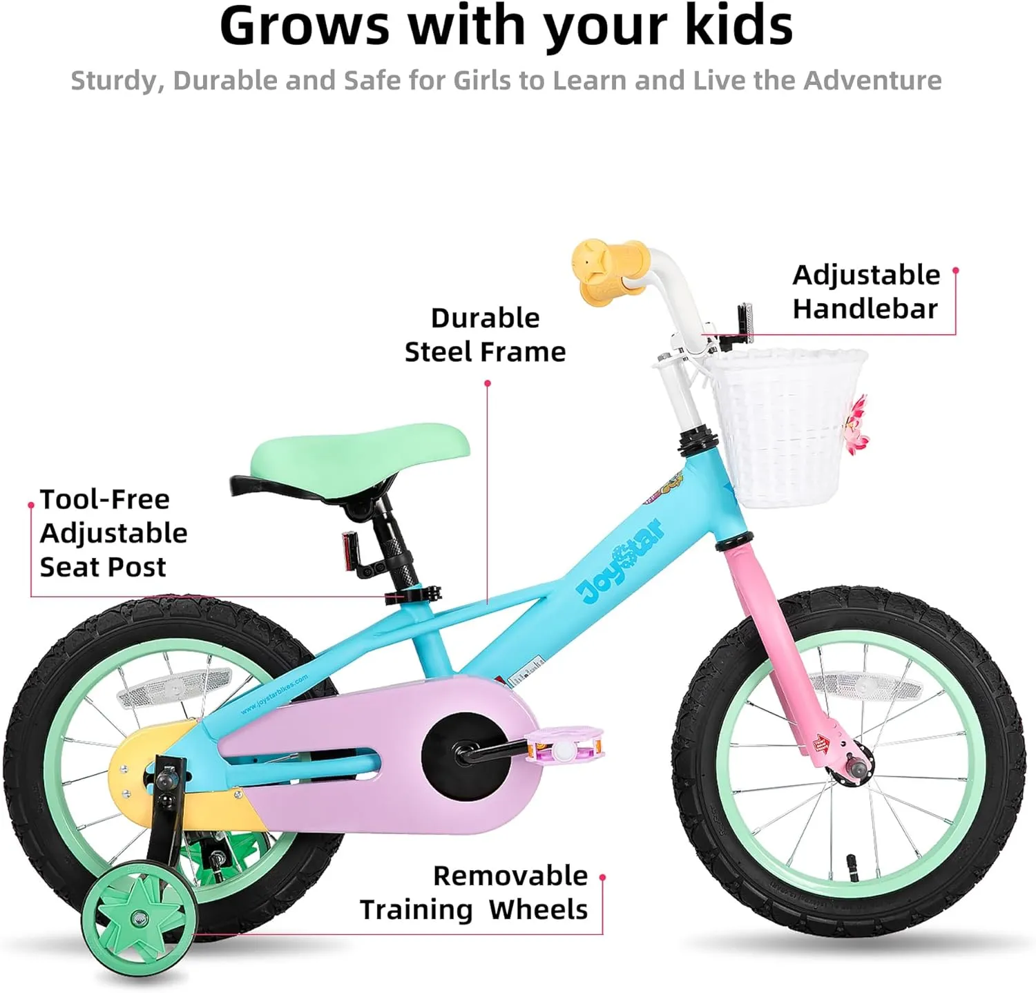 JOYSTAR 12 14 16 Inch Kids Bike for 2-7 Years Girls 33-53 Inch Tall, Toddler Girls Bike with Training Wheels, Rainbow Bikes, Children Bicycle, Macaroon