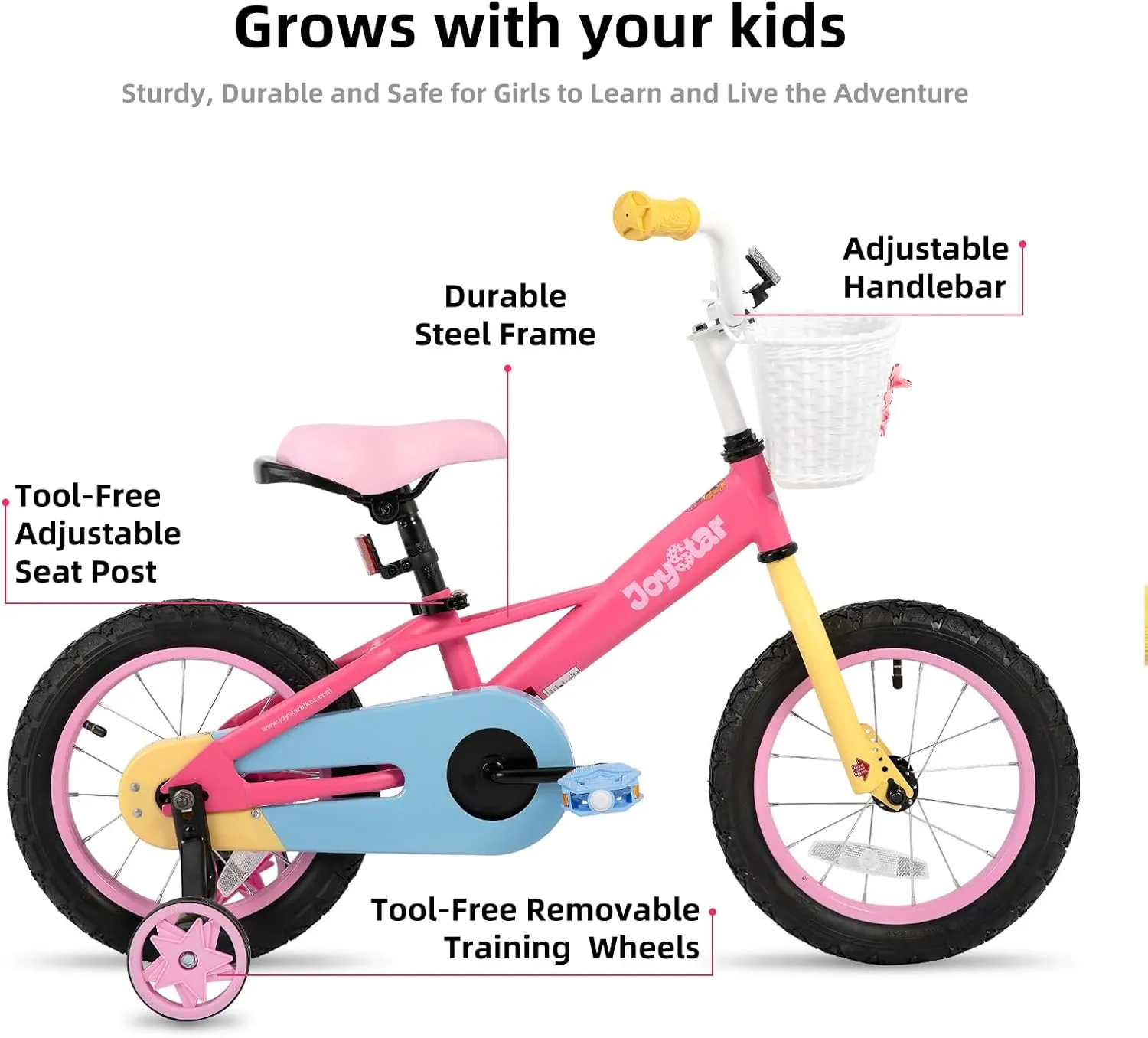 JOYSTAR 12 14 16 Inch Kids Bike for 2-7 Years Girls 33-53 Inch Tall, Toddler Girls Bike with Training Wheels, Rainbow Bikes, Children Bicycle, Macaroon