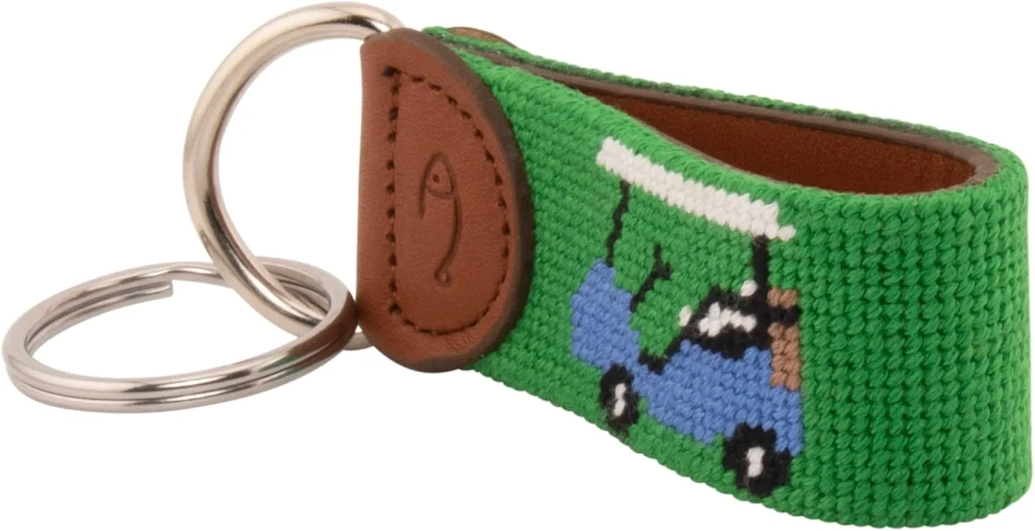 Leather Hand-Stitched Needlepoint Key Fob or Key Chain