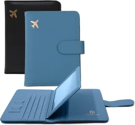 Melsbrinna Rfid Passport Holder for Travel women/Men, Cute Passport Wallet Rfid Blocking Card Slots, Rfid Passport Cover/CaseTravel Wallet, Passport Book Holder (2, Black blue)
