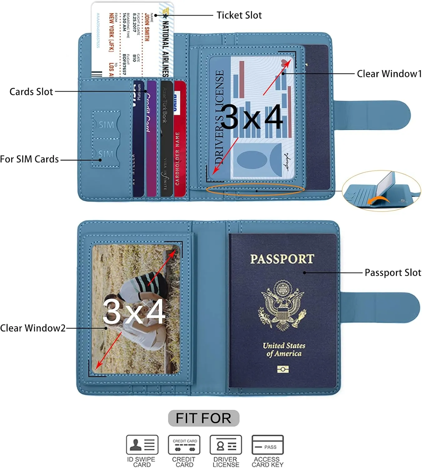 Melsbrinna Rfid Passport Holder for Travel women/Men, Cute Passport Wallet Rfid Blocking Card Slots, Rfid Passport Cover/CaseTravel Wallet, Passport Book Holder (2, Black blue)