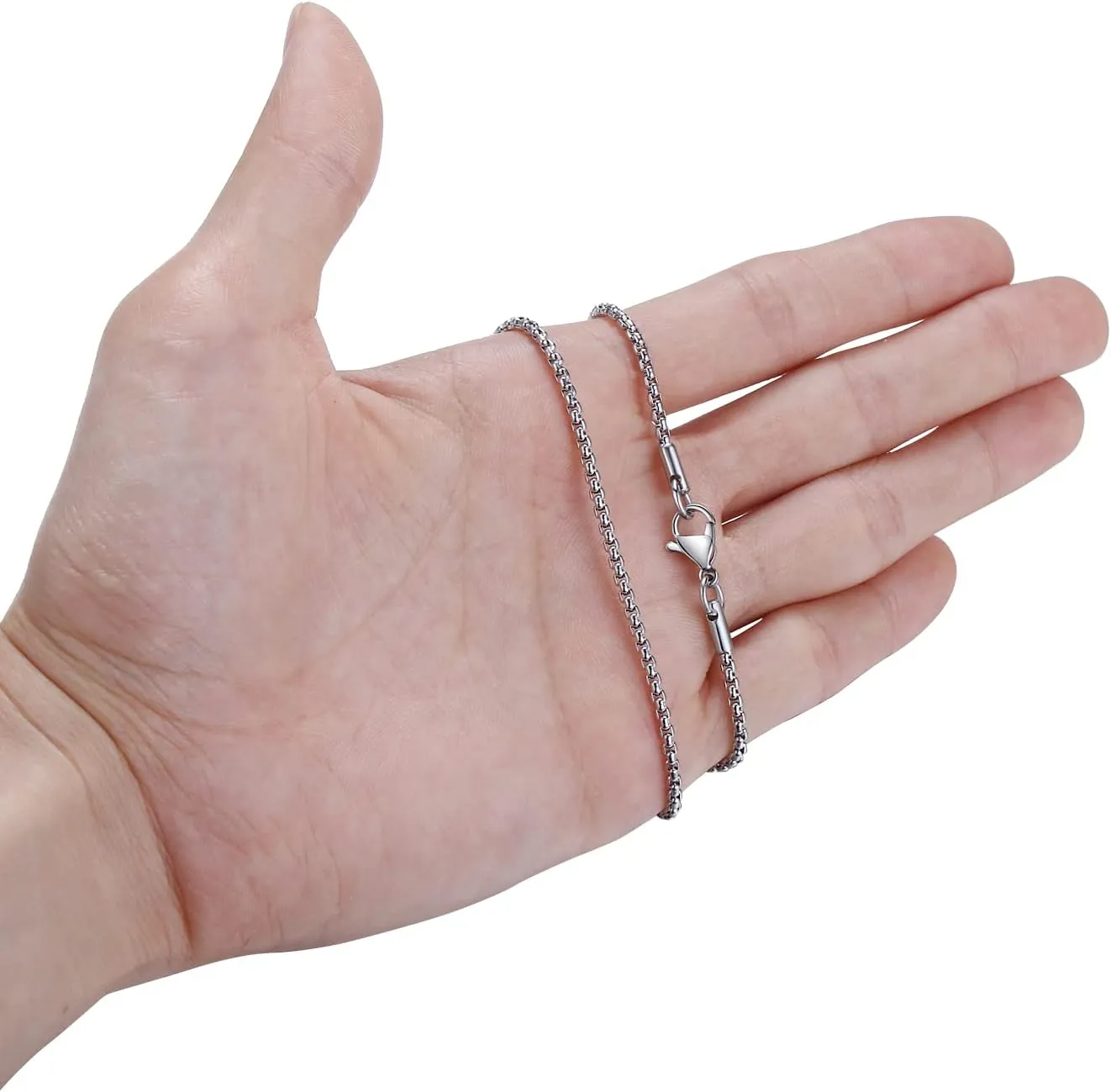 Mens Chain Necklaces, Stainless Steel Rolo Chain Necklace for Men and Women, Silver Tone Box Chains for Men, Wide 2/3/4/5mm
