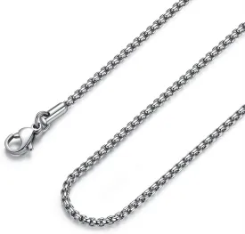 Mens Chain Necklaces, Stainless Steel Rolo Chain Necklace for Men and Women, Silver Tone Box Chains for Men, Wide 2/3/4/5mm