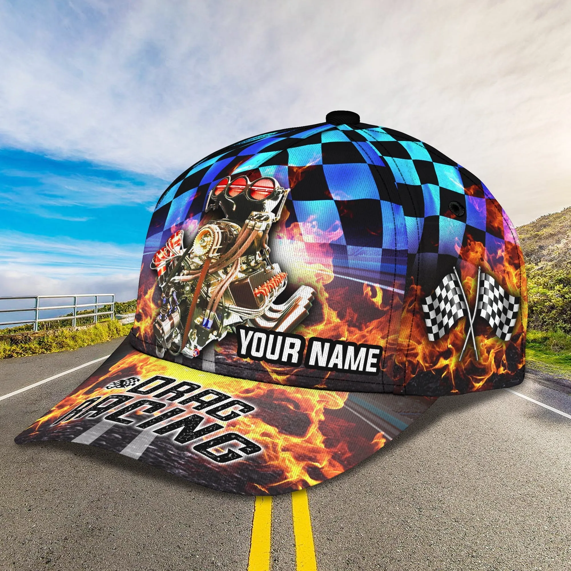 Personalized 3D Baseball Cap Hat For Racer, Drag Racing Classic Cap, Drag Racing Cap Hat, Racing Cap