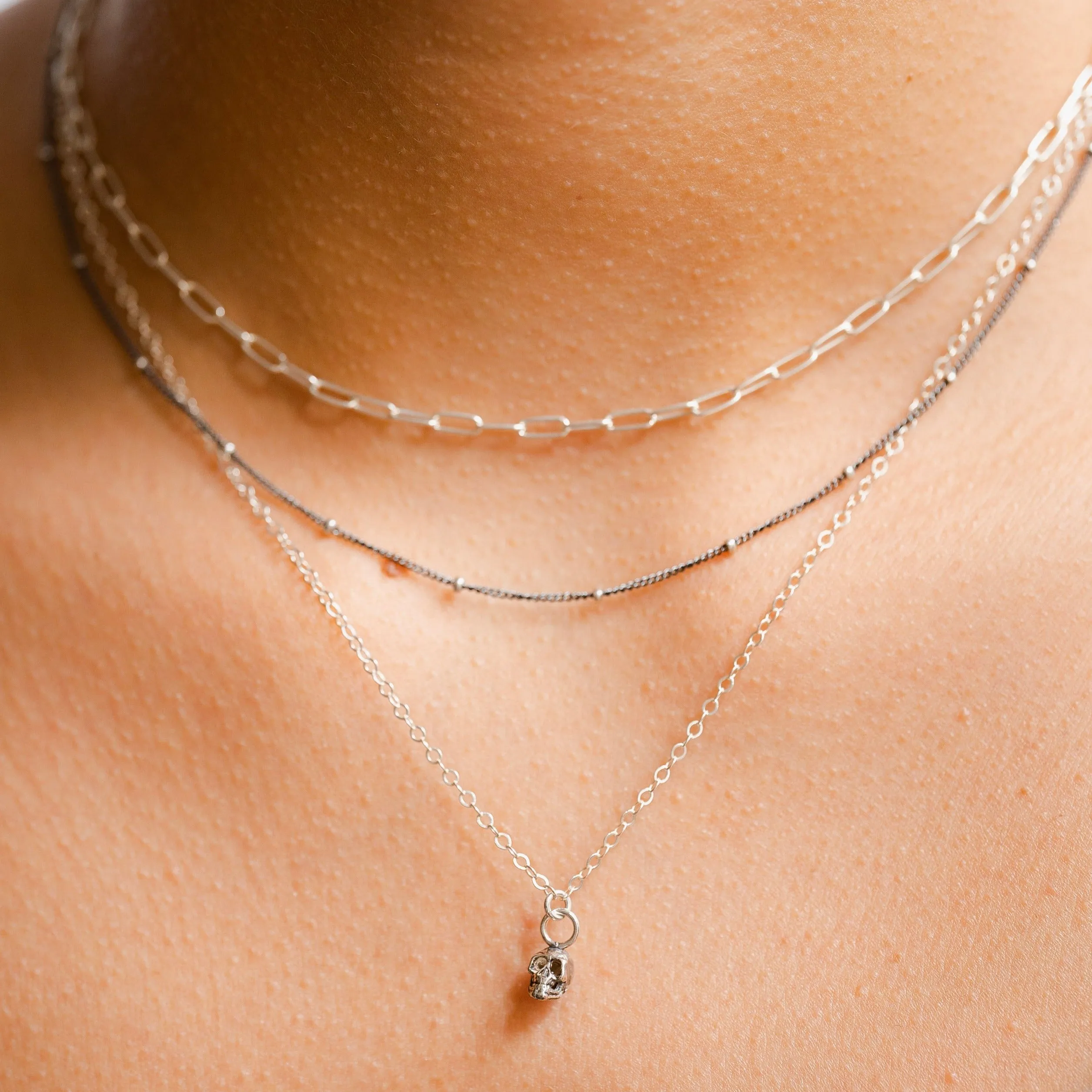 Petite Skull Layering Necklace in Sterling Silver
