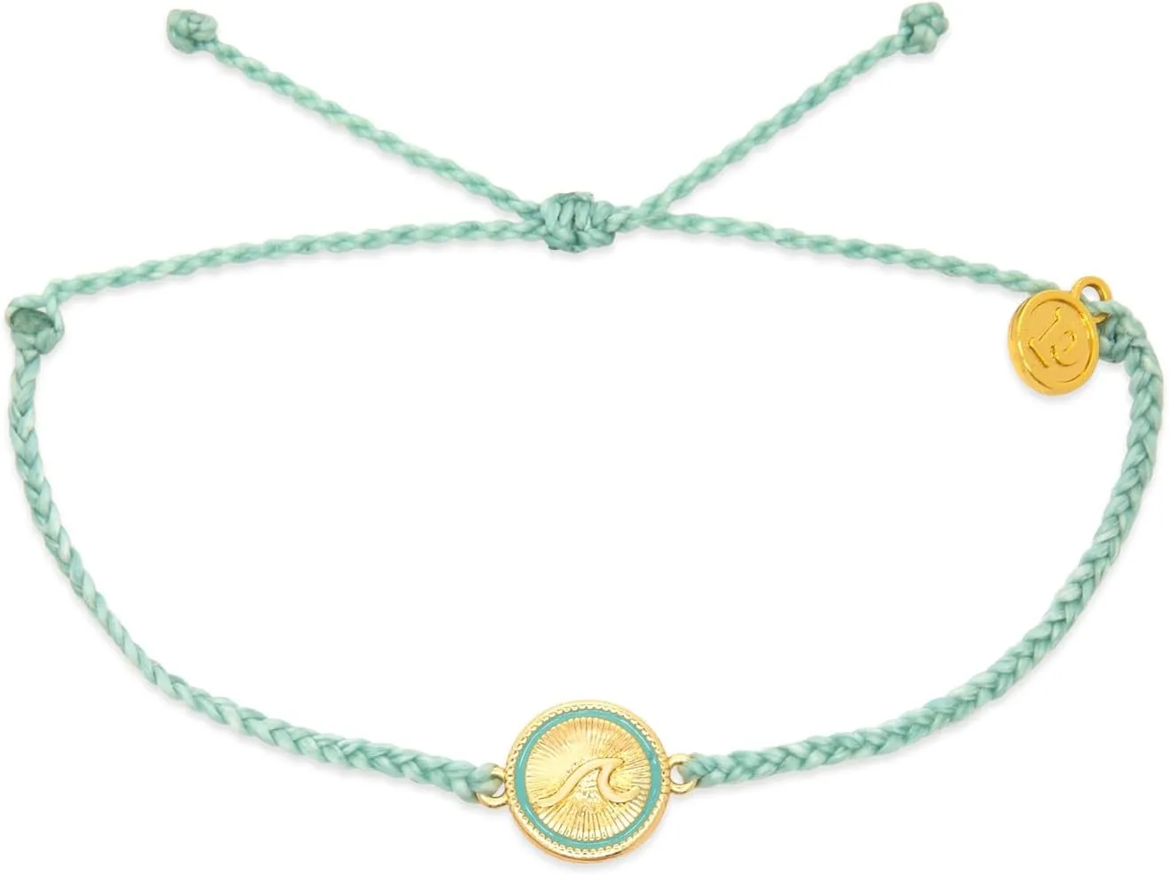 Pura Vida Bracelets Gold Tidal Charm Bitty Braid Bracelet for Women - Seafoam